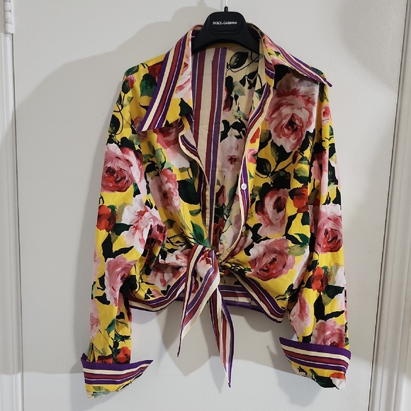 Dolce & Gabbana Yellow Floral Tie-Front Blouse - Picture 1 of 11
